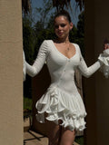 Elise Ruffled Long Sleeve White Mini Dress