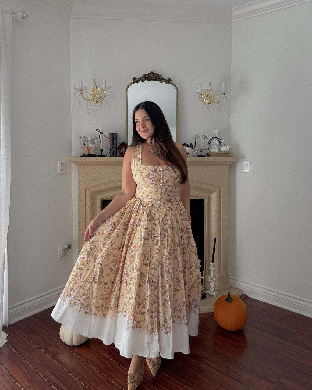 Innocence Beige Floral Midi Dress