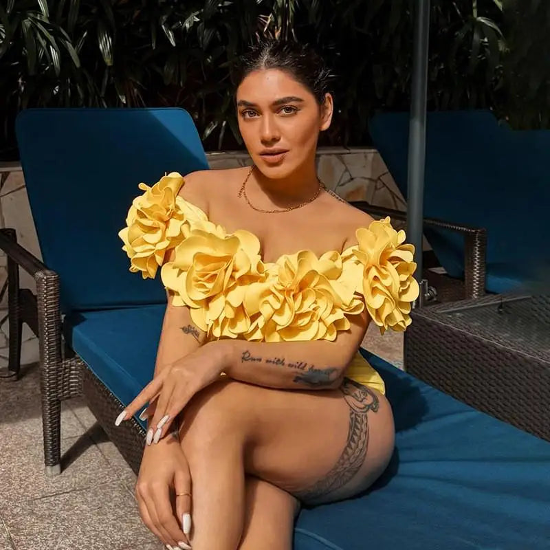 Sunset Yellow Floral Ruffle Bodysuit