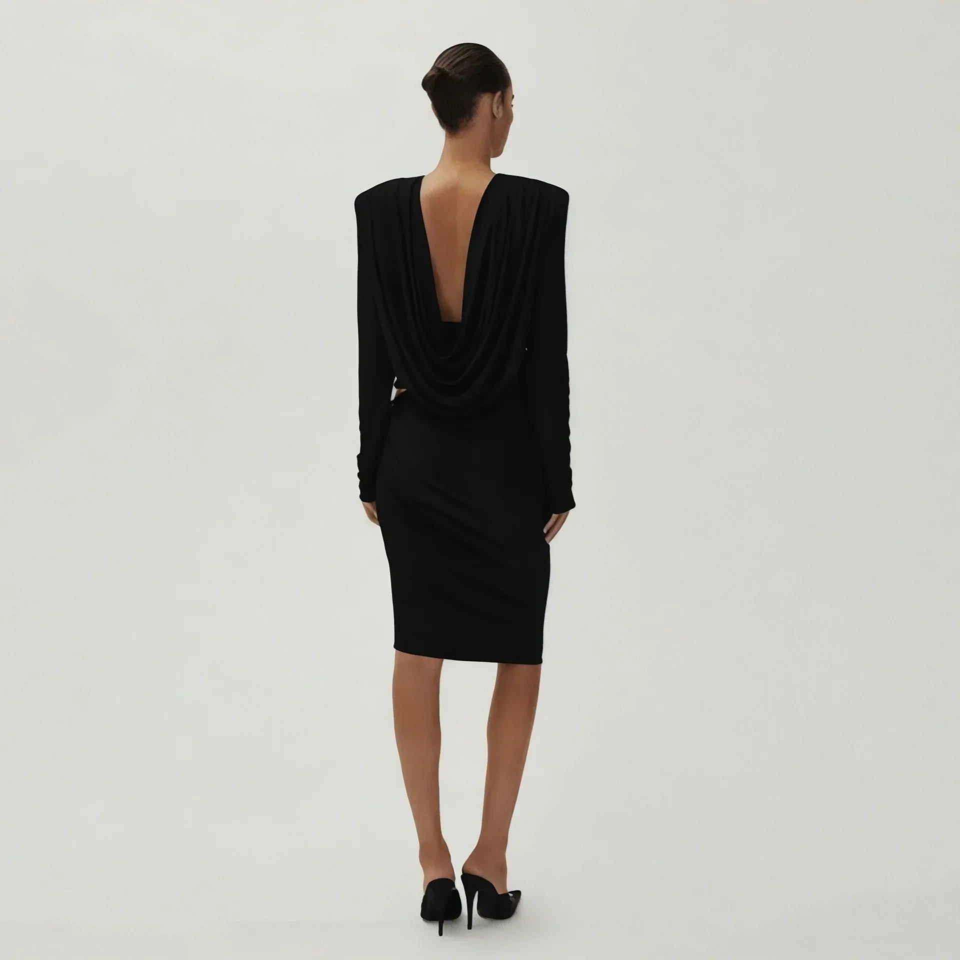 Elegance Black Deep Cowl Back Top