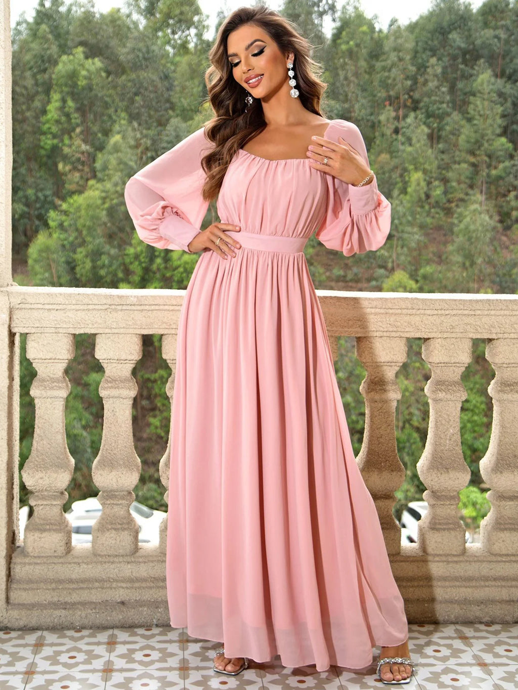 Margot Pink Backless Long Sleeve Maxi Dress