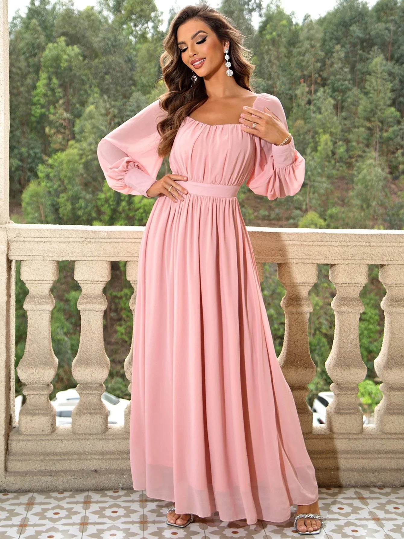 Margot Pink Backless Long Sleeve Maxi Dress