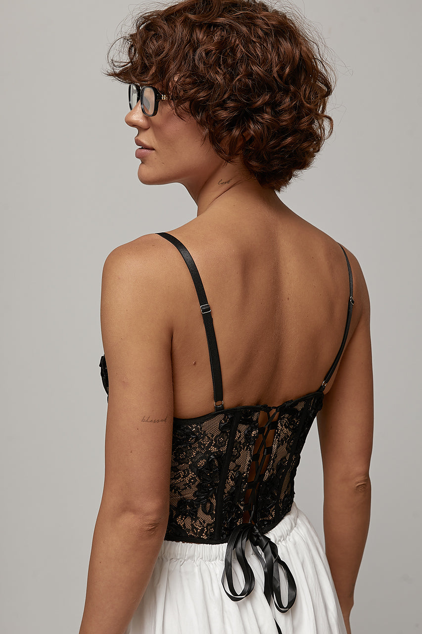 Open Heart Black Lace Top
