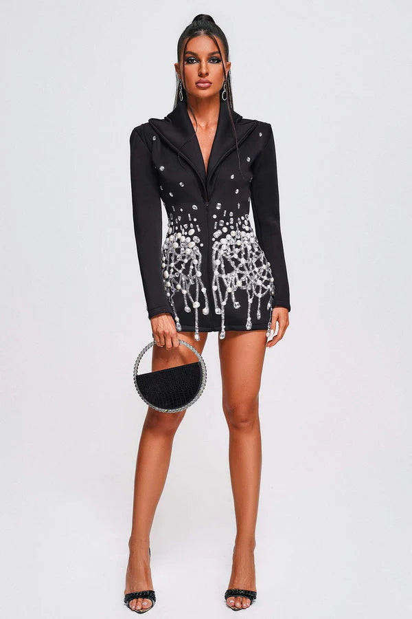Legacy Black Crystal Blazer Mini Dress