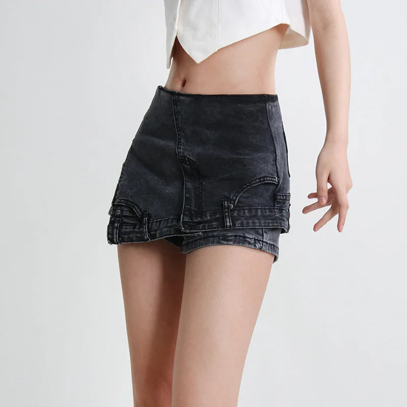 Rebel Black Asymmetric Zip Shorts