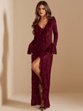 Carmen Burgundy Sheer Lace Maxi Dress