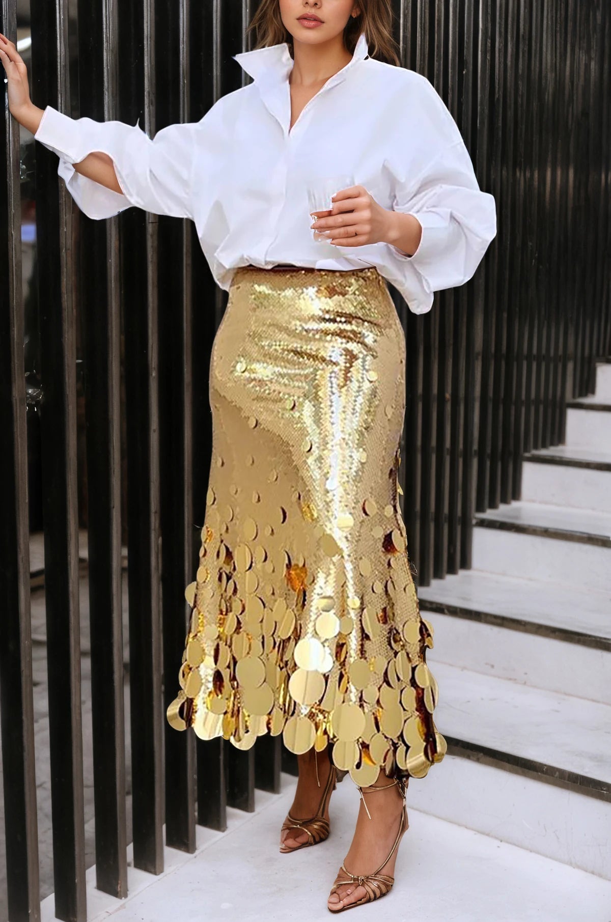 Starlet Gold Disc Sequin Maxi Skirt