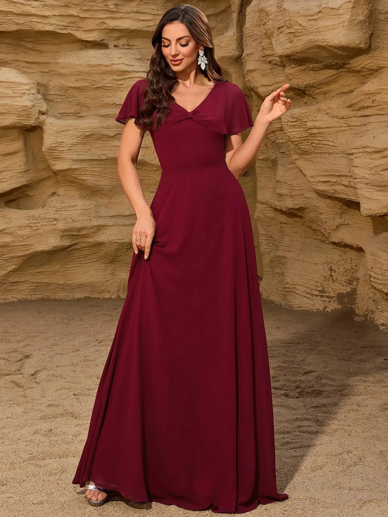 Isabella Еlegant Flared Burgundy Maxi Dress