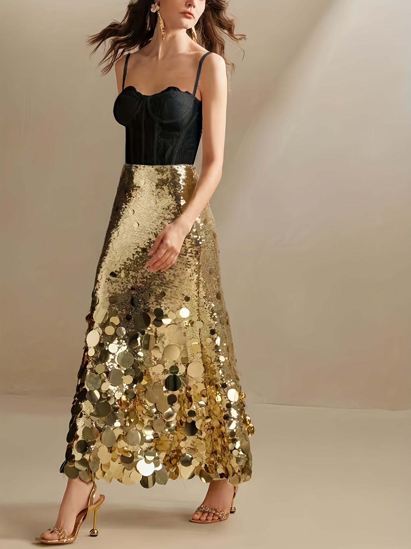 Starlet Gold Disc Sequin Maxi Skirt