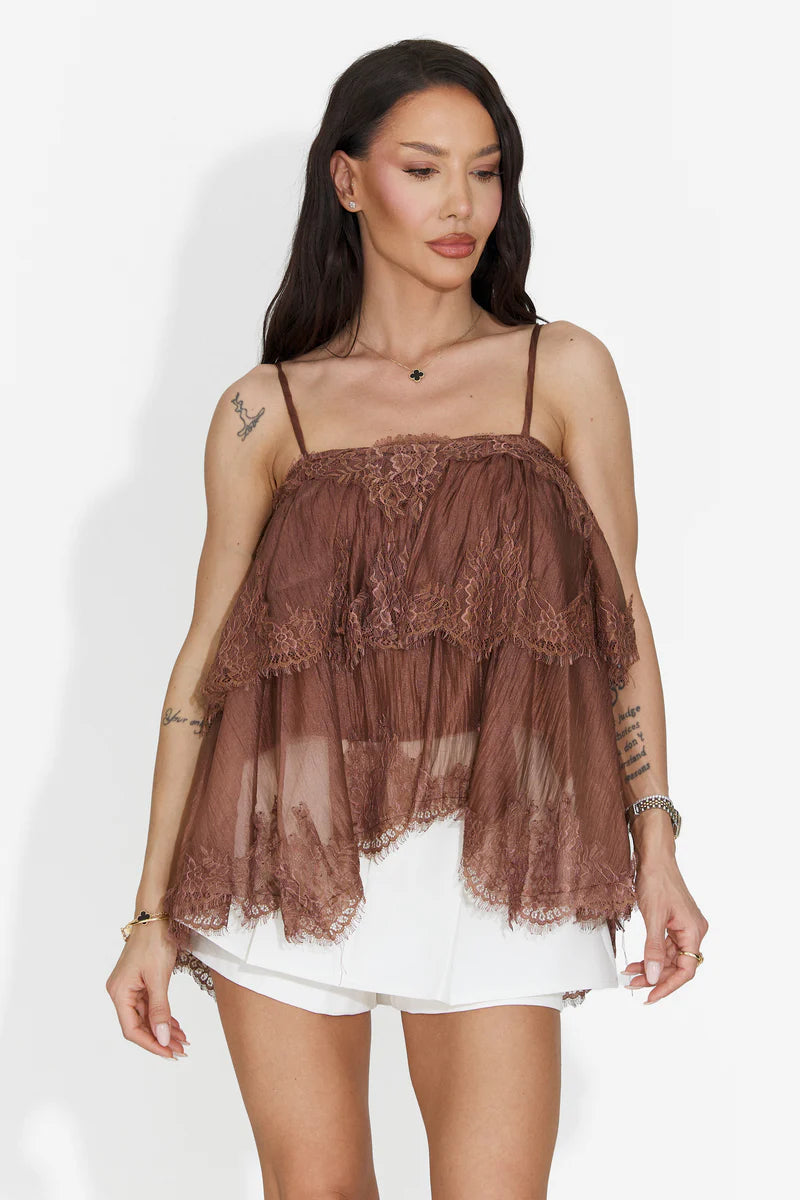 Rogue Brown Layered Lace Top