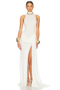 Ophélie White Drape Detail Maxi Dress