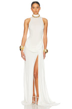 Ophélie White Drape Detail Maxi Dress