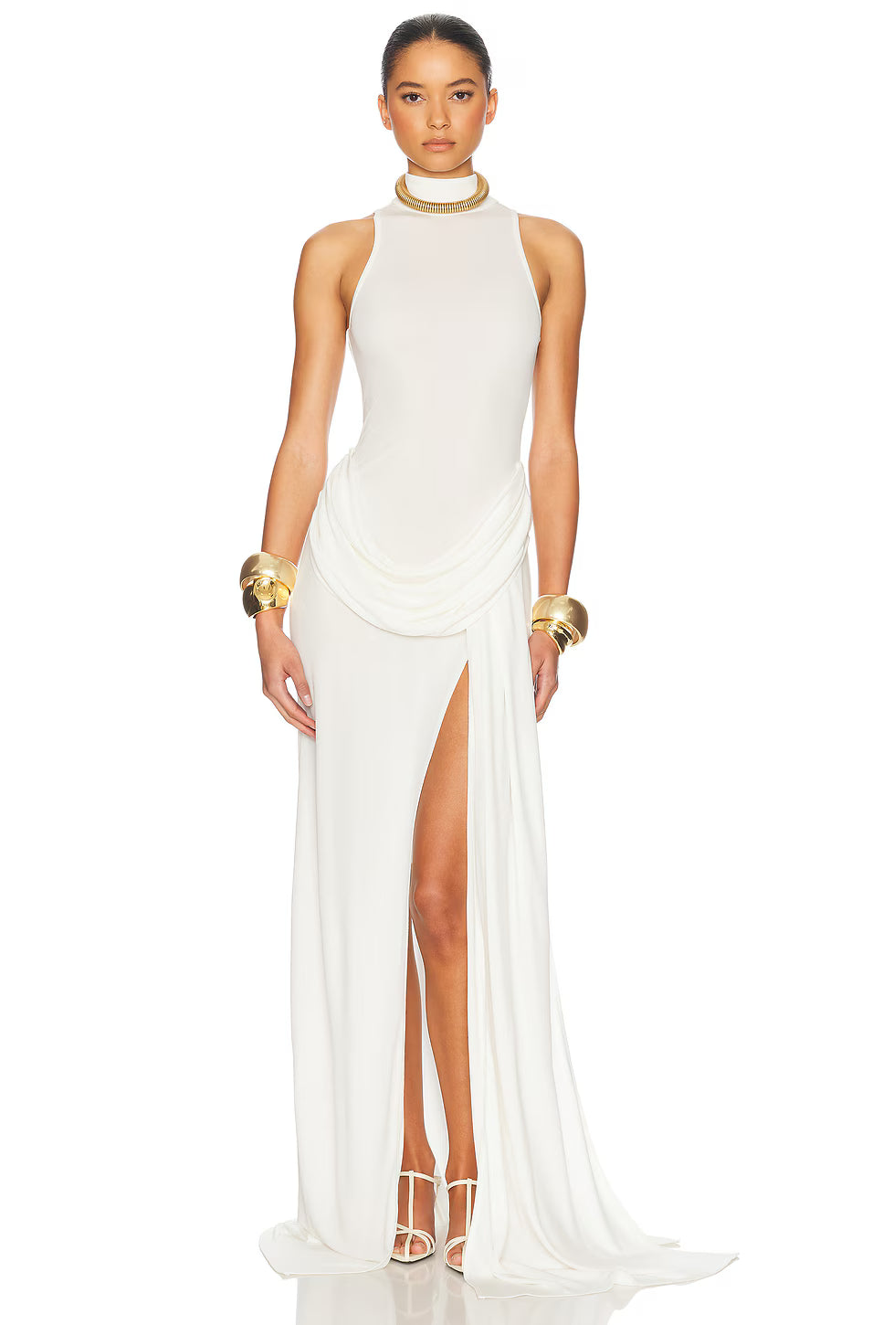 Ophélie White Drape Detail Maxi Dress