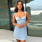 Lunette Light Blue Lace Trim Mini Dress