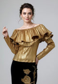 Glam Gold Pleated Ruffle Top