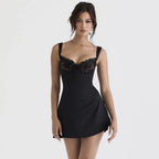 Lunette Black Lace Trim Mini Dress