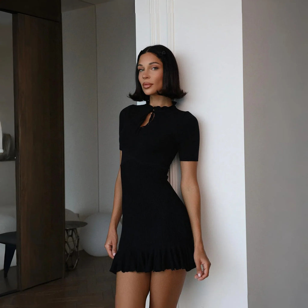 Melrose Black Ruffle Hem Mini Dress