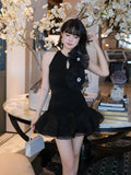 Strictly Iconic Black Ruched Party Dress