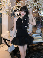 Strictly Iconic Black Ruched Party Dress