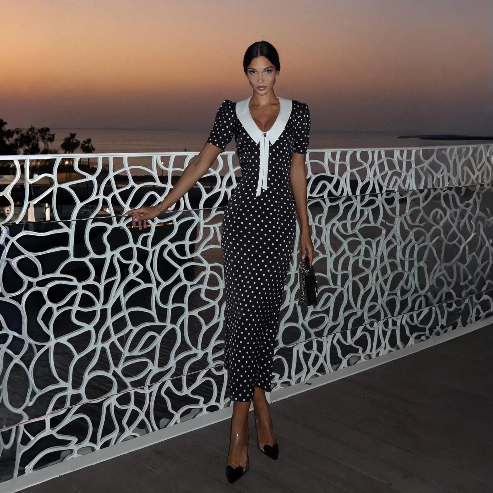 Odette Black Contrast Collar Midi Dress