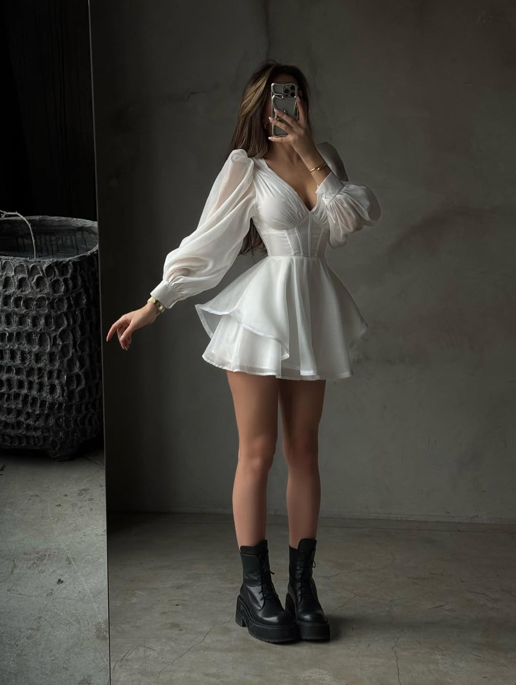 Close To Me White Chiffon Corset Mini Dress