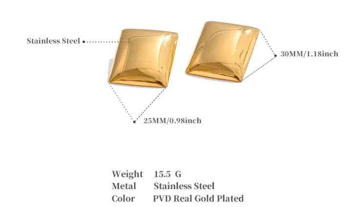 Bold Gold Square Dome Earrings