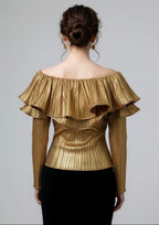 Glam Gold Pleated Ruffle Top