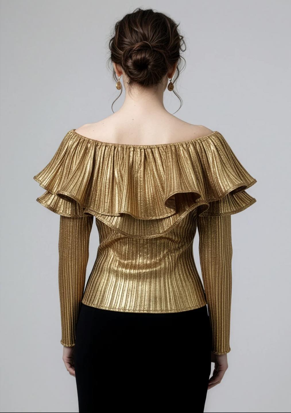 Glam Gold Pleated Ruffle Top