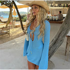 Santorini Light Blue Crochet Cutout Mini Dress
