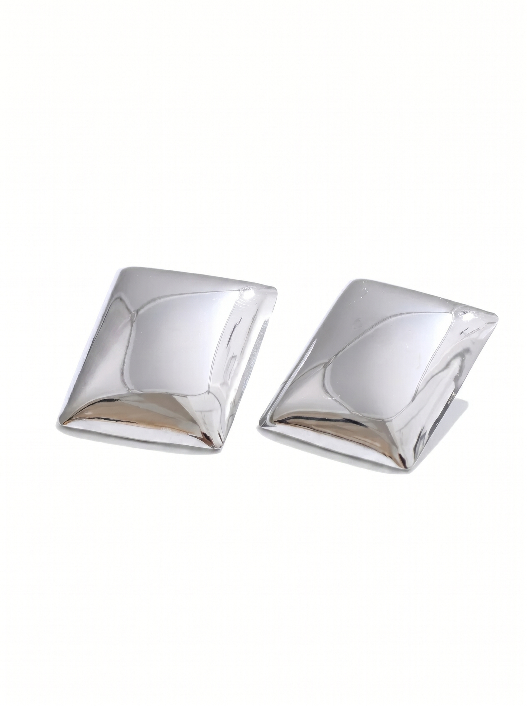 Bold Silver Square Dome Earrings