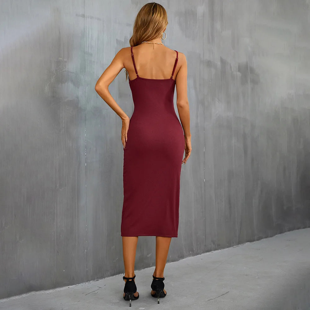 Sloane Wine Bodycon Midi Dress