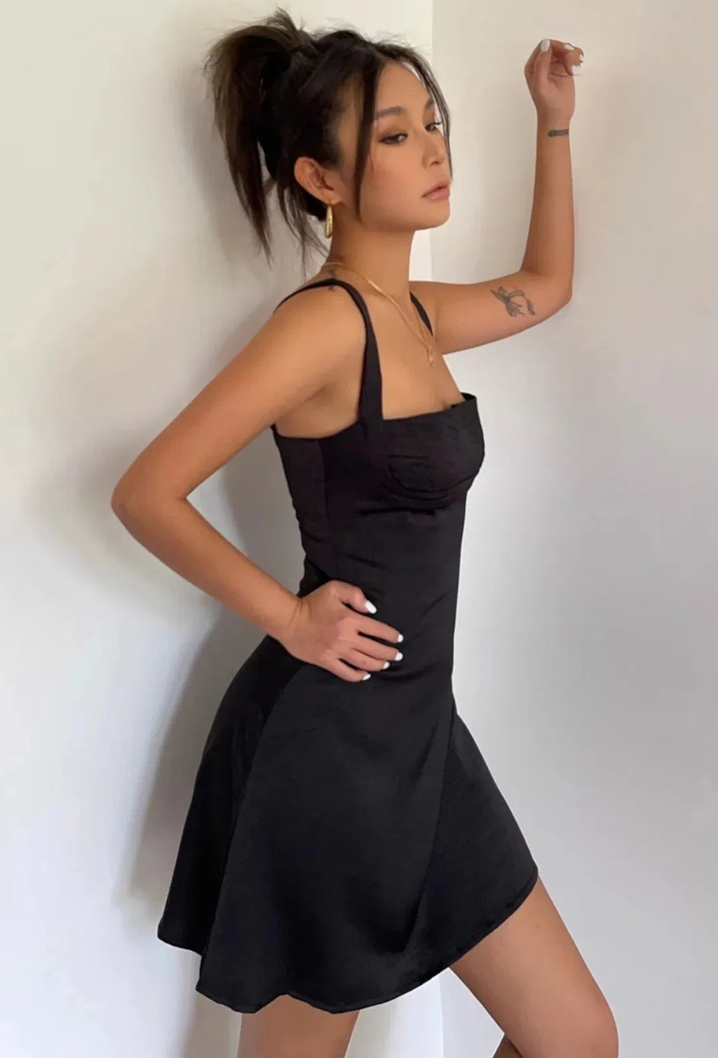 Petalia Black Skater Mini Dress