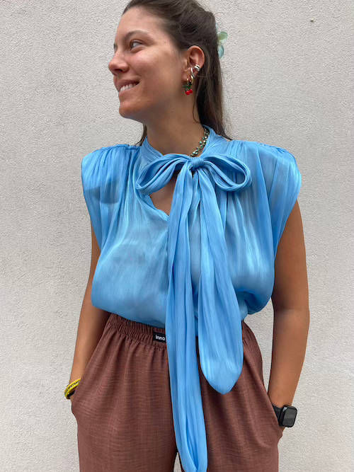 Flash Blue Bow Detail Blouse