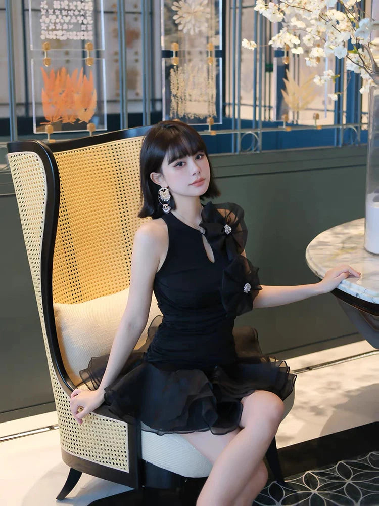 Strictly Iconic Black Ruched Party Dress