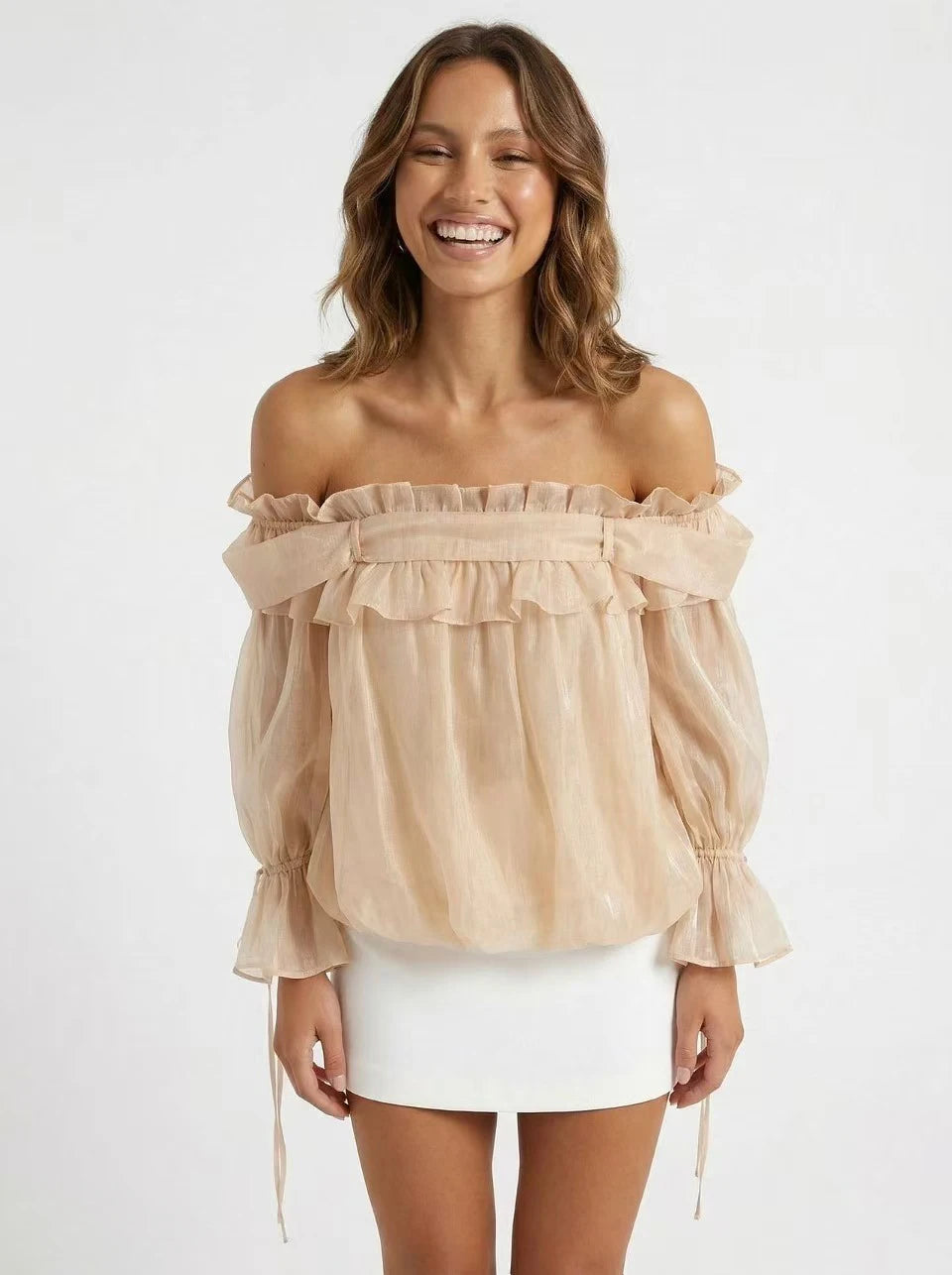 Magnifique Beige Off-Shoulder Top