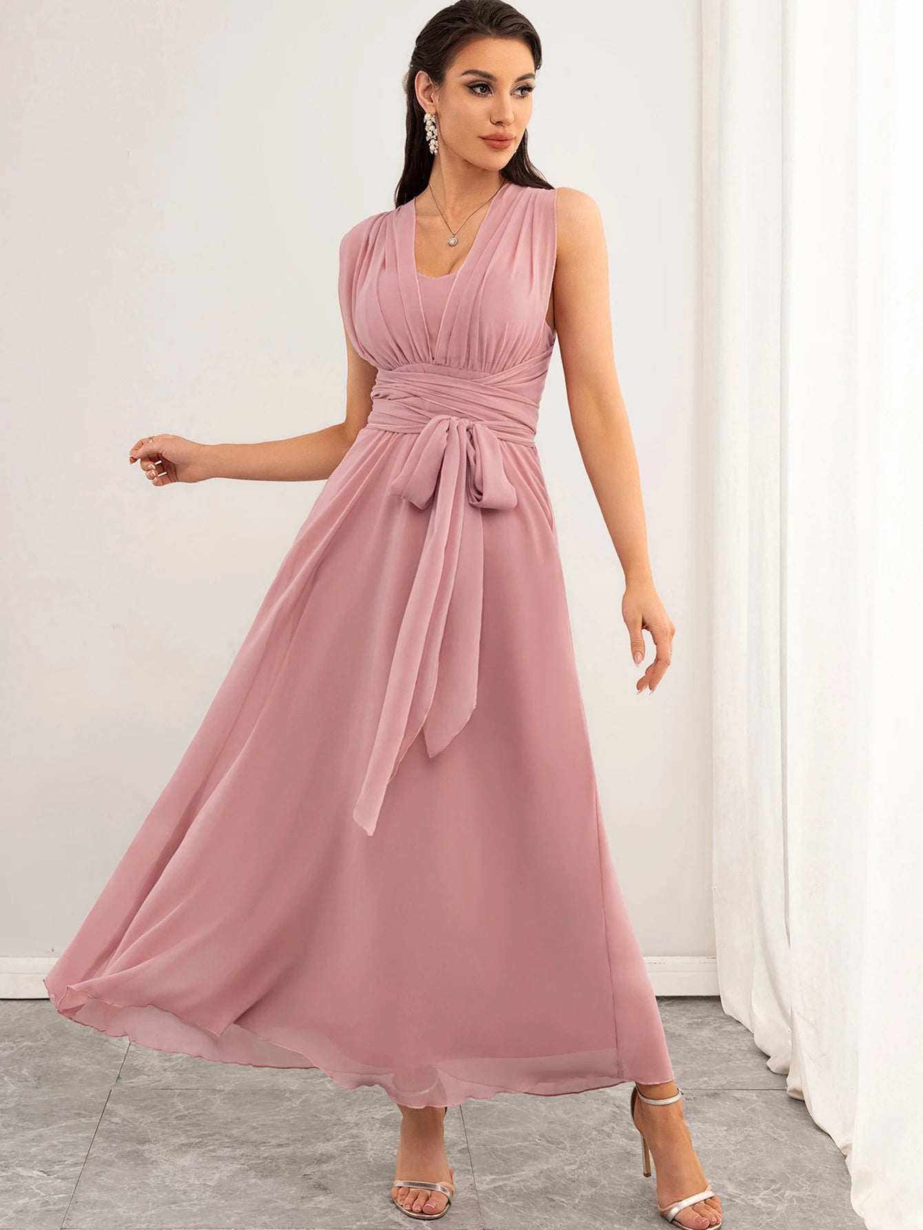 Lucy Flirt Bow Pink Maxi Dress
