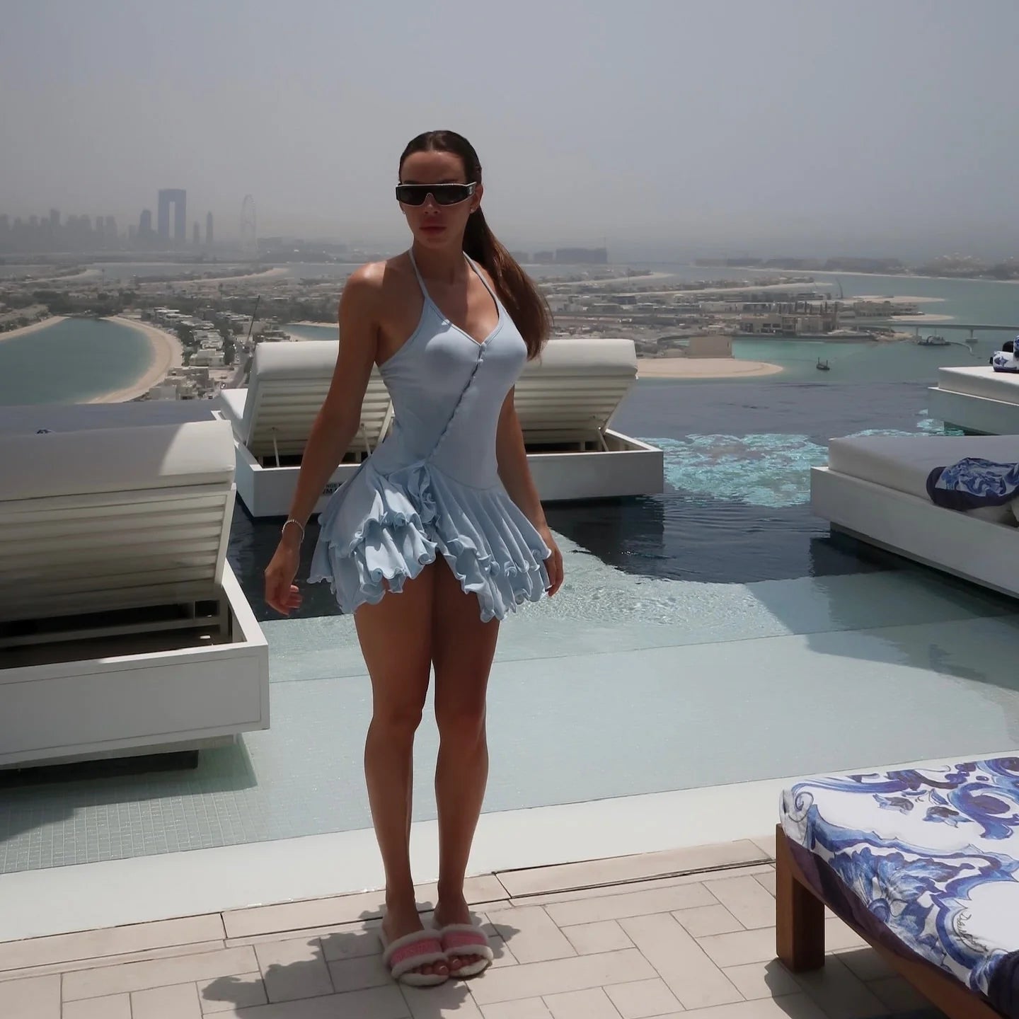 Victoria Light Blue Sleeveless Ruffled Mini Dress