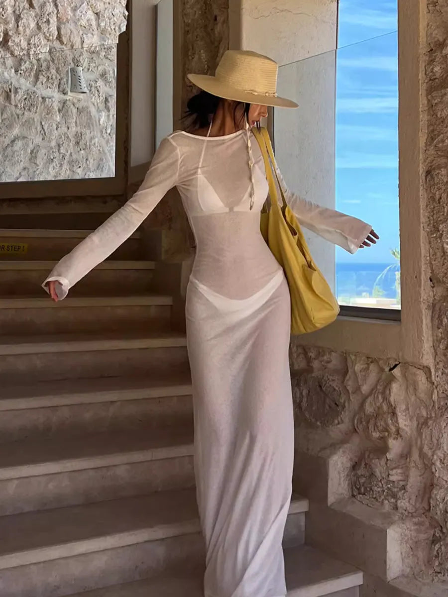Monarch White Sheer Cover-Up Dress