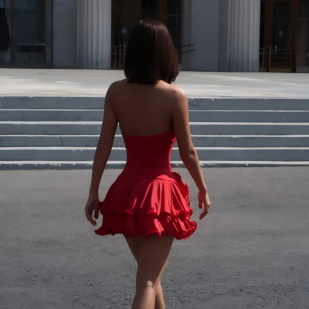 Victoria Red Sleeveless Ruffled Mini Dress