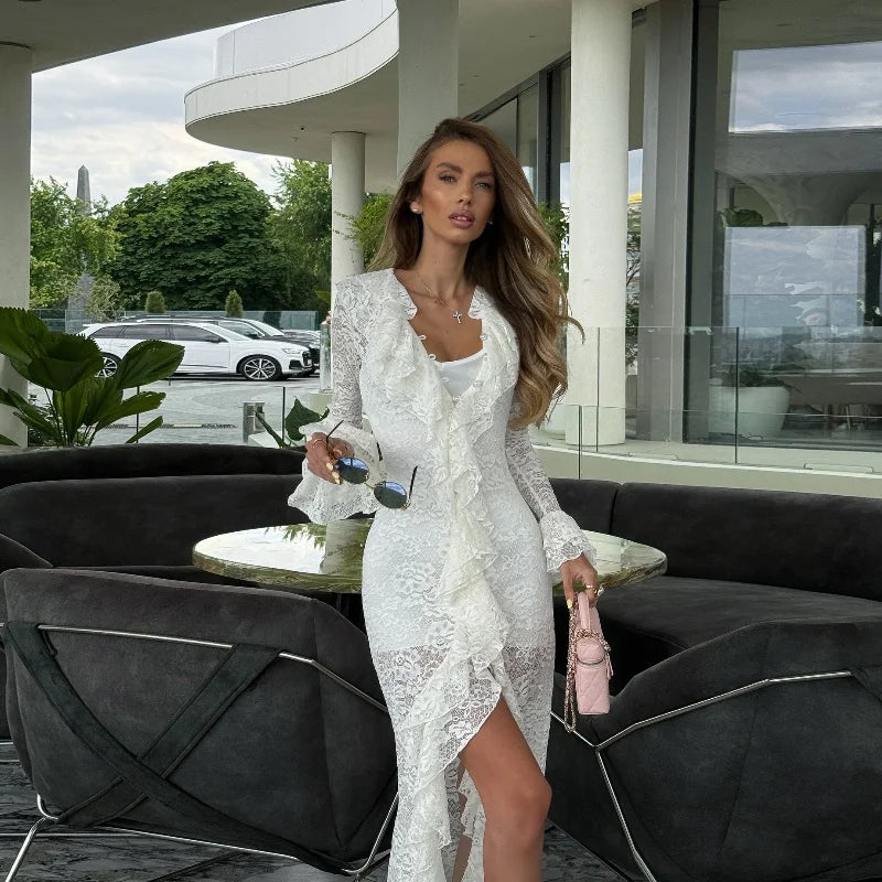 Carmen White Sheer Lace Maxi Dress