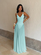 Monica Pale Turquoise Mesh Maxi Dress