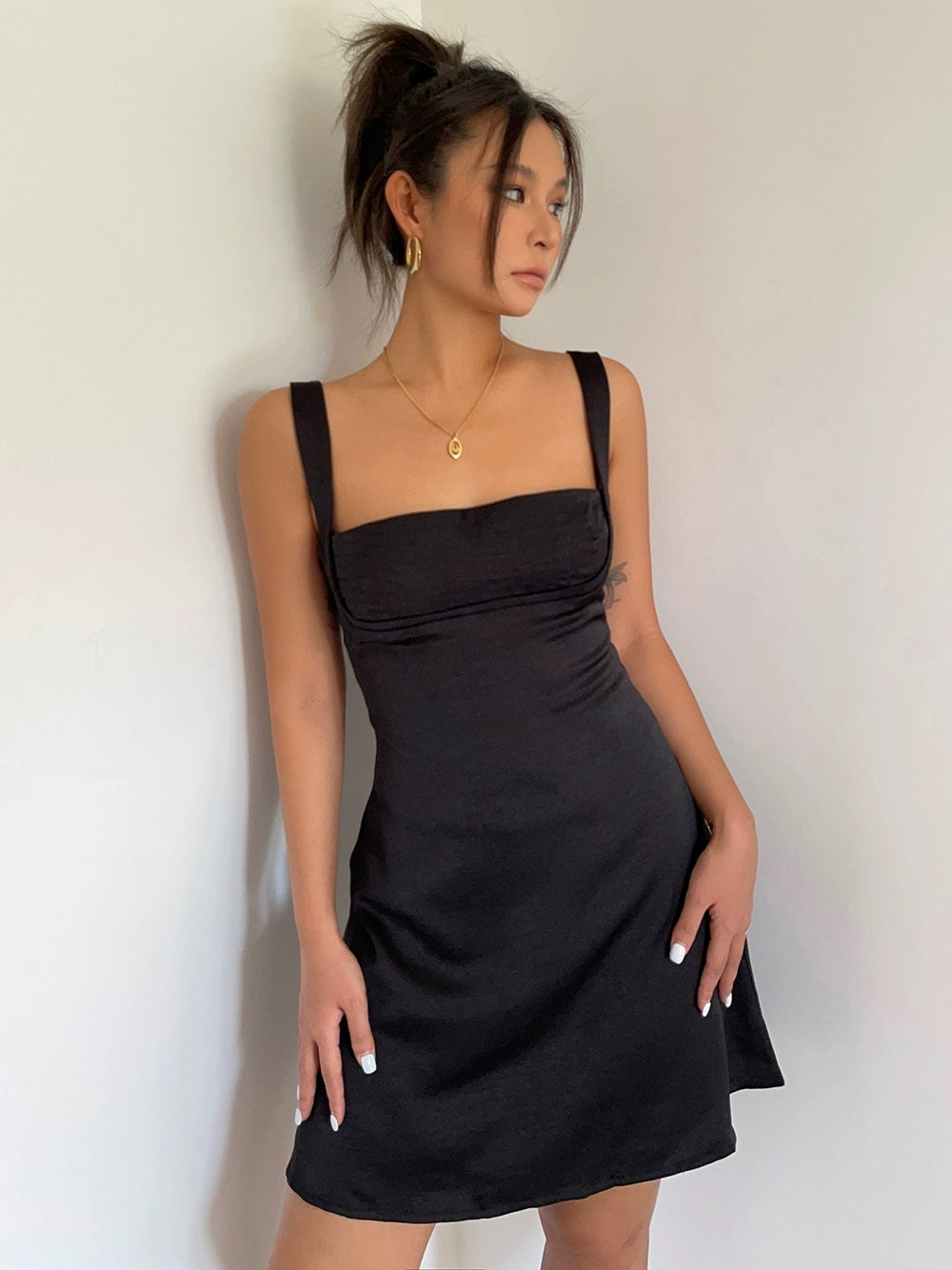 Petalia Black Skater Mini Dress