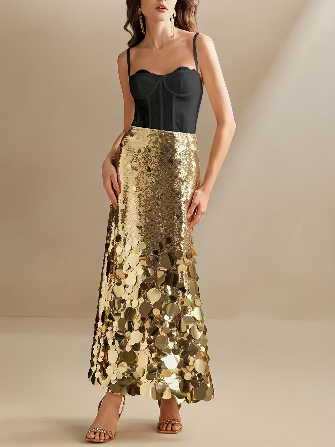Starlet Gold Disc Sequin Maxi Skirt