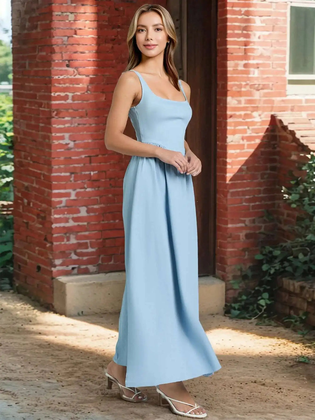 Olivia Skye Backless Flared Sky Blue Maxi Dress