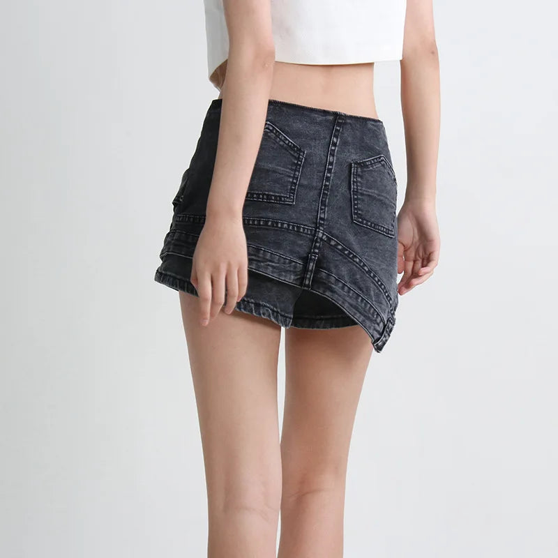 Rebel Black Asymmetric Zip Shorts