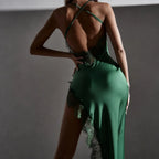 Sophie Bloom Green Backless Lace Midi Dress
