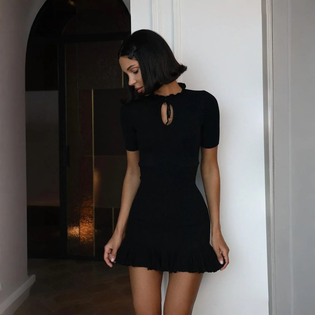 Melrose Black Ruffle Hem Mini Dress