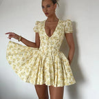 Lunika Yellow Garden Corset Mini Dress