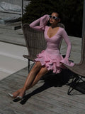 Elise Ruffled Long Sleeve Pink Mini Dress