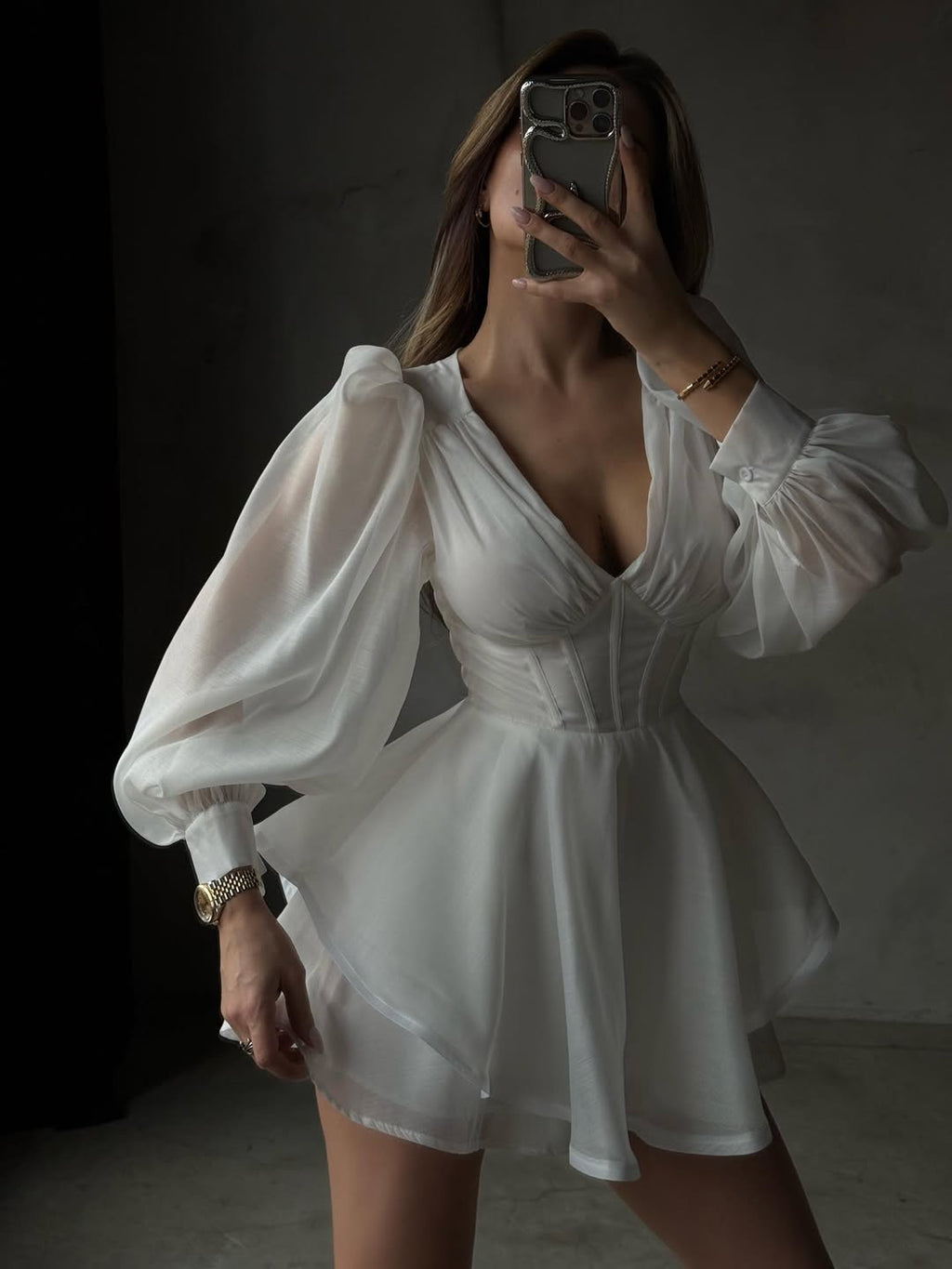 Close To Me White Chiffon Corset Mini Dress